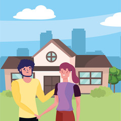 Couple of woman and man cartoon design