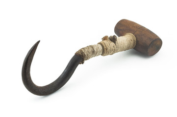 Antique vintage handcrafted loader hook on white background