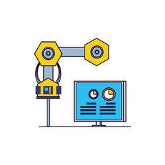 robotic hand industrial with computer display