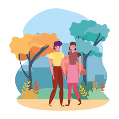 Couple of woman and man cartoon design