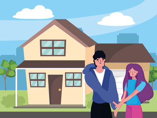 Couple of woman and man cartoon design
