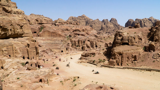 The view beautiful Prehistoric Rock Carved City Petra, UNESCO World Heritage, Jordan