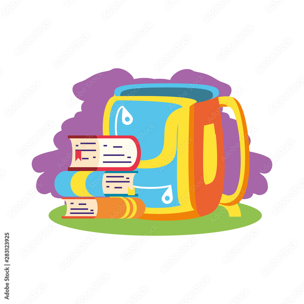 Canvas Prints books stack with school bag isolated icon