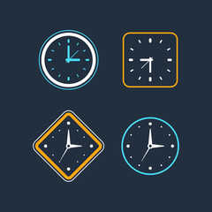 set of clock icon vector. Flat design element watch.