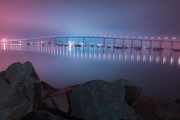 san diego coronado bridge bay shot with boats and reflections