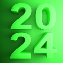 2024 green square icon - 3D rendering illustration
