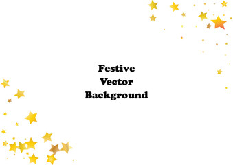 Festive glitter gold star confetti background. Abstract frame confetti texture for holiday, postcard, poster, website, carnivals, birthday and children's parties. Cover confetti mock-up. Wedding card