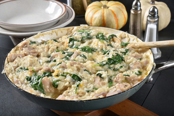 Homemade spinach rice casserole with chicken