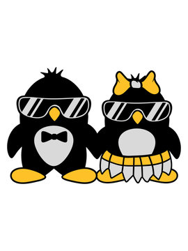 pinguin paar liebe pärchen verliebt sonnenbrille schleife hübsch schön girl mädchen weiblich kleid rock frau lustig süß niedlich klein vogel cool comic clipart design cartoon