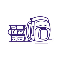 books stack with school bag isolated icon