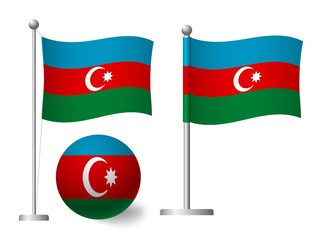 Azerbaijan flag on pole and ball icon