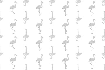 Seamless abstract wallpaper with flamingos. Pattern for design. Black and white illustration
