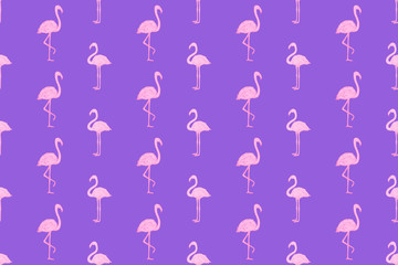 Seamless wallpaper with flamingos. Hand drawn cartoon birds. Abstract texture. Pattern for design