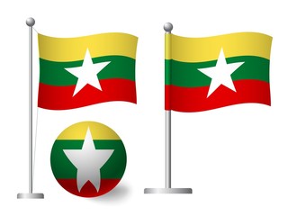 Burma flag on pole and ball icon