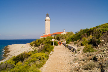 Fototapeta na wymiar Lighthouse Stoncica in Island Vis, Splitsko-Dalmatinska, Croatia.