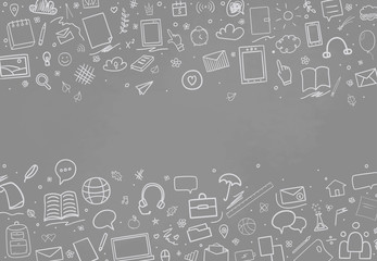Back to school. Abstract blackboard. Sketchy background with hand drawn school supplies. Banner design. Education concept