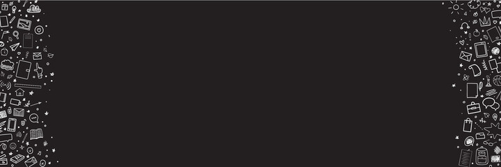 Abstract pattern with school supplies. Back to school. Set of different signs. Hand drawn elements. Illustration for banners, flyers or posters