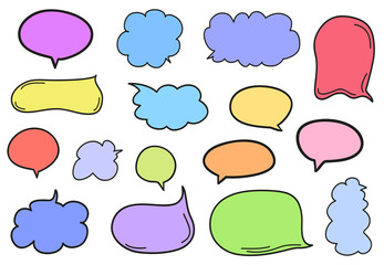 Set of different speech bubbles. Hand drawn frames. Abstract frameworks. Line art. Colorful illustration