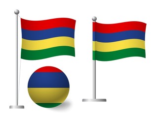 Mauritius flag on pole and ball icon