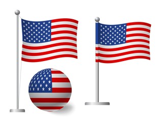 Obraz premium United States flag on pole and ball icon