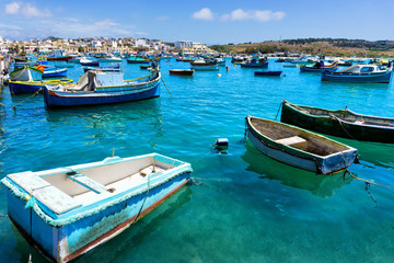Taditional Eyed Boats Luzzu in Marsaxlokk, Malta