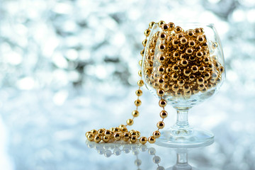 Christmas or New Year accessories on holidays background.