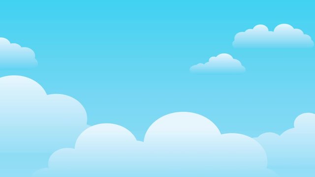 Seamless simple Cartoon Clouds with Layered Parallax scrolling motion on a Blue Sky gradient Background, Endless Loop left to right