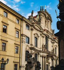 Side view of St Nicholas Church, Baroque church in the Lesser Town of Prague, Czech Republic