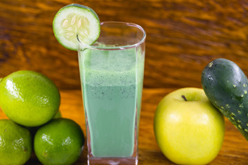Green Detox Juice, made from cauliflower, lettuce, lemon, green apple, cucumber and various vegetables. Healthy lifestyle concept. Brazilian juice.