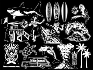 Summer paradise surfing vintage retro set