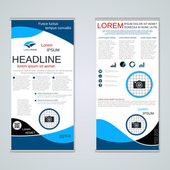 Modern roll-up business banners, two-sided flyer vector design template