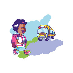 little student girl with bag education and bus transportation