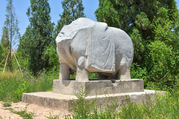 Stone carvings damaged by tombs in Weinan, Shaanxi, China