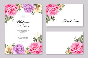 Fototapeta na wymiar beautiful wedding card with colorful rose flower
