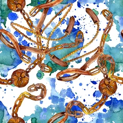 Behang Bloemen en juwelen Riem schets mode glamour illustratie. Aquarel achtergrond afbeelding instellen. Naadloze achtergrondpatroon.