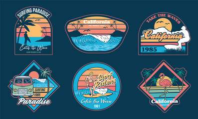 Surfing set prints stickers patches posters 