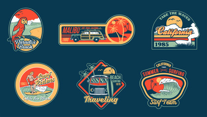 Surfing set prints stickers patches posters 