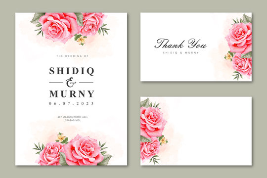 Wedding card set with watercolor floral