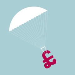 Airdrops use parachutes for wealth. Isolated on blue background.