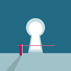 Automatic boom barrier gate set stock. Isolated on blue background.