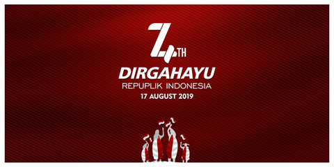17 August. Indonesia Happy Independence Day greeting card, dirgahayu republik indonesia, 74th anniversary, translation: long live the republic of indonesia