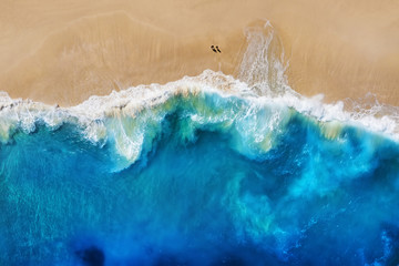 Coast as a background from top view. Turquoise water background from top view. Summer seascape from air. Nusa Penida island, Indonesia. Travel - image
