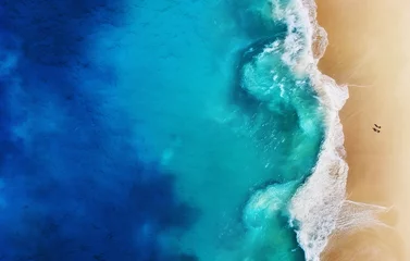 Photo sur Plexiglas Vue aerienne plage Panorama d& 39 une côte en arrière-plan en vue de dessus. Fond d& 39 eau turquoise en vue de dessus. Paysage marin d& 39 été de l& 39 air. Île de Nusa Penida, Indonésie. Voyage - image
