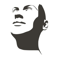 Face half turn view. Elegant silhouette of a female head. Portrait of a happy smiled woman