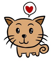 cartoon cute brown cat on white background