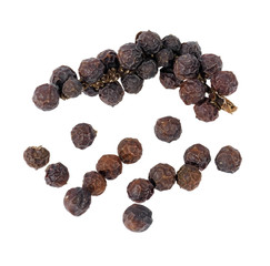 Peppercorns, Black pepper isolated on white background, Top view.