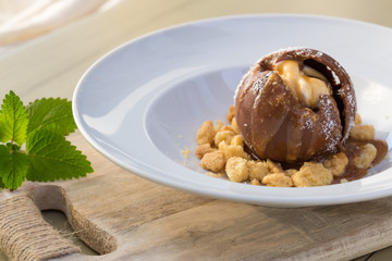 Chocolate ball lava with Chocolate Fondue, Sweet dessert