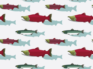Fish Sockeye Salmon Cartoon Background Seamless Wallpaper