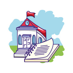 Fototapeta premium school building with notebook school supply