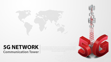 5g Communication Tower Wireless Hispeed Internet with Data center background